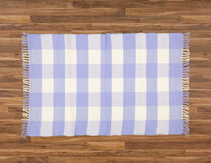 Dhurrie Tabby Natural and Perriwinkle Blue Checks - Amelia Jackson Industries South Africa