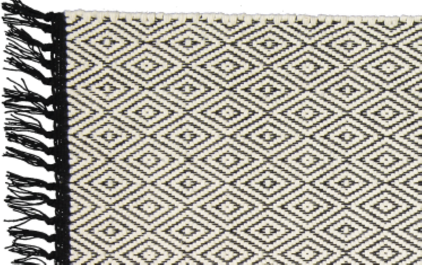 Cotton Dhurrie Natural Diamond Pattern on a Black Warp - Amelia Jackson Industries South Africa