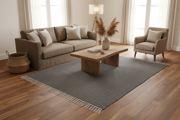 Cotton Dhurrie Twill Charcoal in lounge