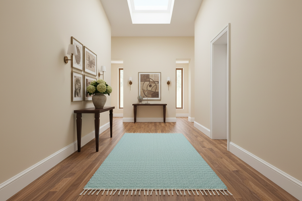 Cotton Dhurrie Twill Duck Egg passage runner