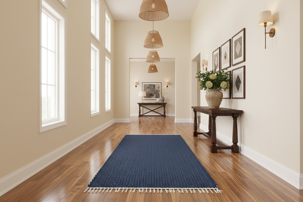 Cotton Dhurrie Twill Navy passage runner