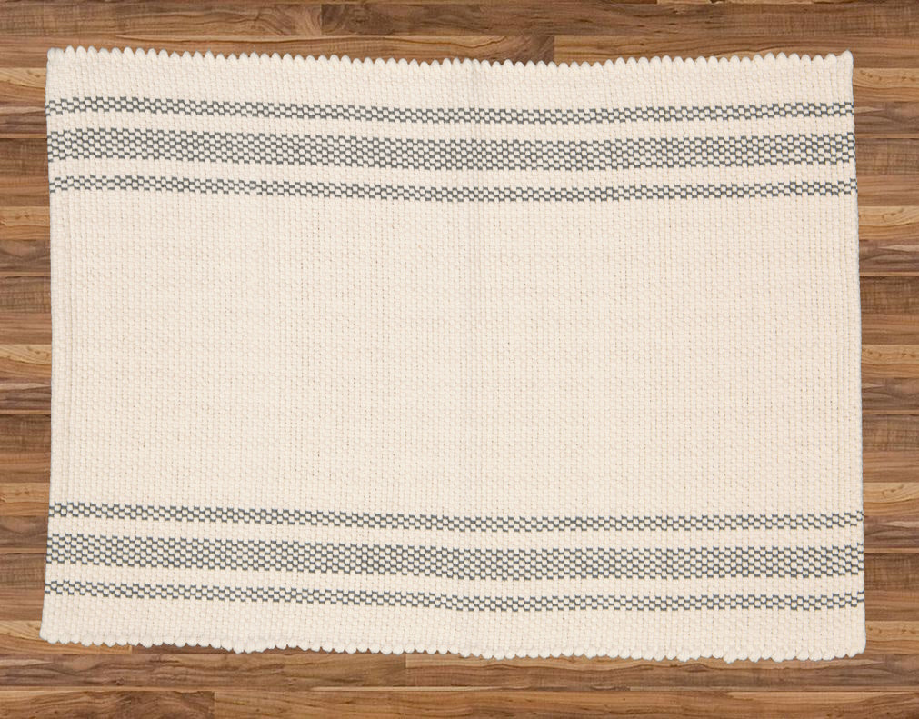 Cotton Dhurrie Tabby Natural with Charcoal Stripes