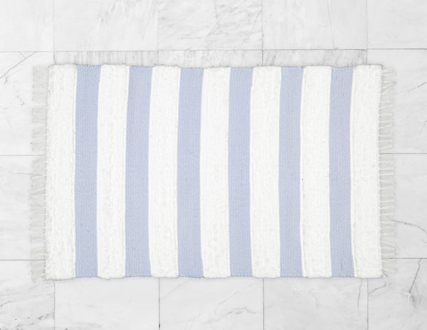 Dhurrie and Fluffy Bands Blue and White Rug - Amelia Jackson Industries South Africa
