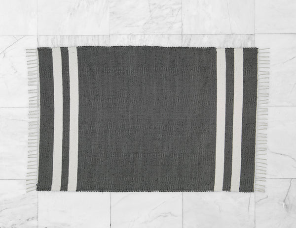Cotton Dhurrie Charcoal with 2 White Stripes - Amelia Jackson Industries South Africa