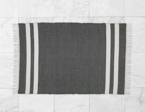 Cotton Dhurrie Charcoal with 2 White Stripes - Amelia Jackson Industries South Africa
