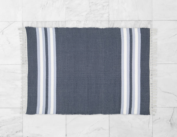 Cotton Dhurrie Navy with Blue and White Stripes - Amelia Jackson Industries South Africa