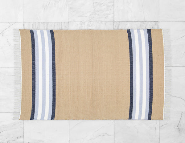 Cotton Dhurrie Dark Stone with Blue Stripes - Amelia Jackson Industries South Africa