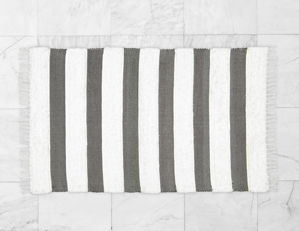 Dhurrie and Fluffy Bands Charcoal and White Rug - Amelia Jackson Industries South Africa
