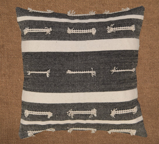 Hand woven scatter cushion cover 60 x 60cm - Boho Pattern Natural on Black