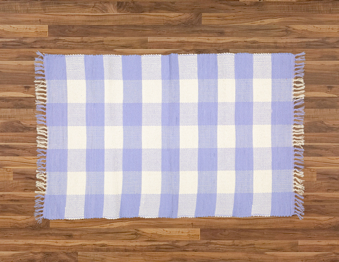 Dhurrie Tabby Natural and Perriwinkle Blue Checks - Amelia Jackson Industries South Africa