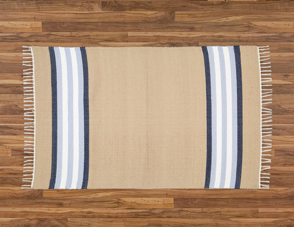 Cotton Dhurrie Dark Stone with Blue Stripes - Amelia Jackson Industries South Africa