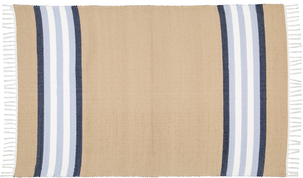 Cotton Dhurrie Dark Stone with Blue Stripes - Amelia Jackson Industries South Africa