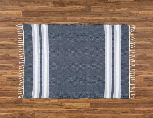 Cotton Dhurrie Navy with Blue and White Stripes - Amelia Jackson Industries South Africa