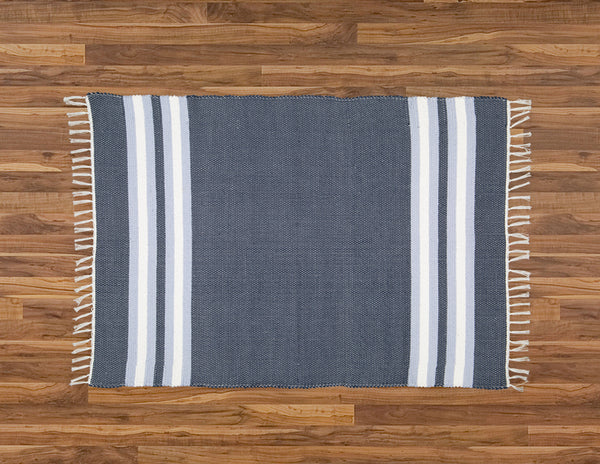 Cotton Dhurrie Navy with Blue and White Stripes - Amelia Jackson Industries South Africa