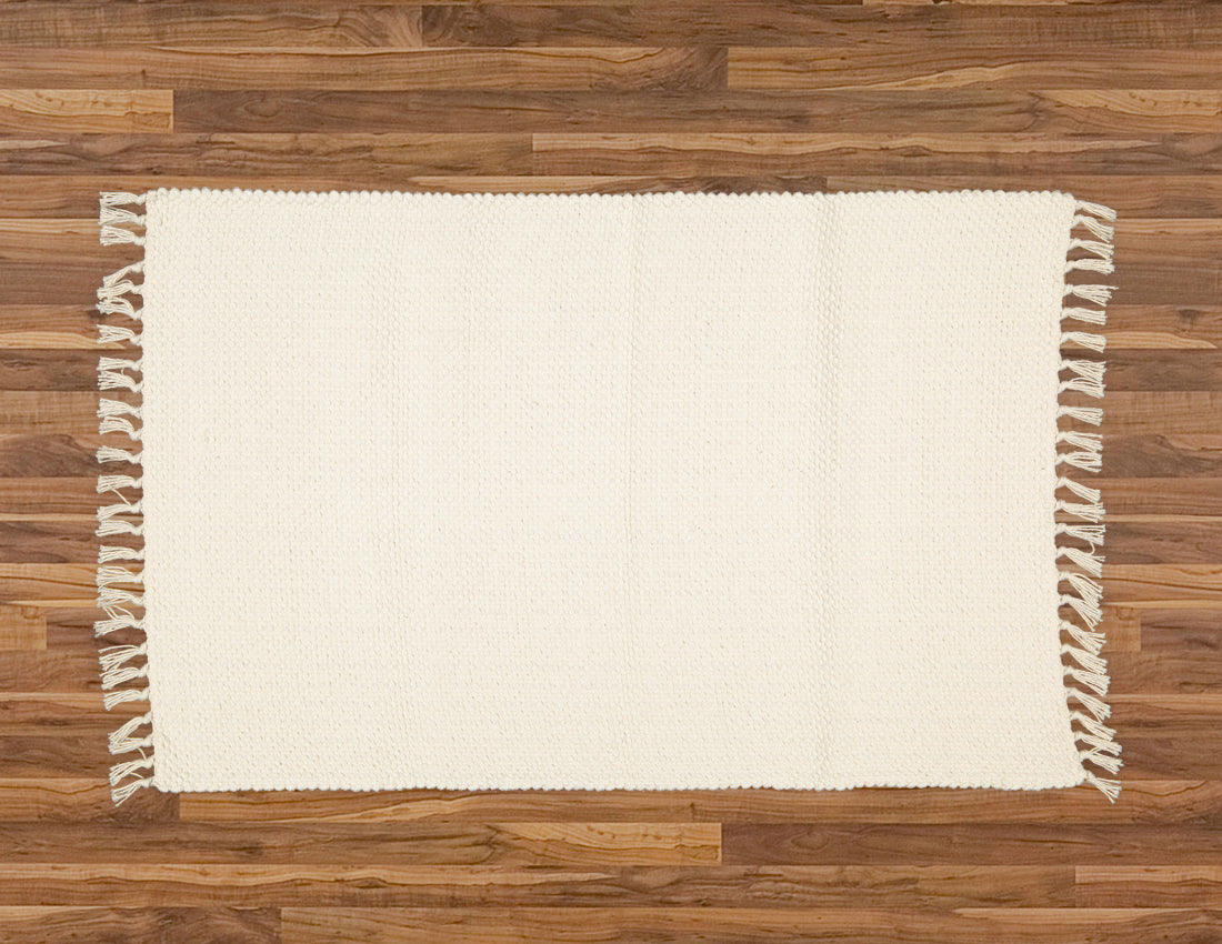 Cotton Dhurrie Rug Woven in a Hopsack Pattern, Natural. - Amelia Jackson Industries South Africa