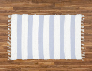 Dhurrie and Fluffy Bands Blue and White Rug - Amelia Jackson Industries South Africa