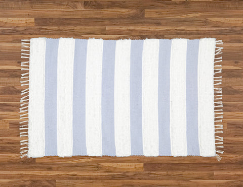 Dhurrie and Fluffy Bands Blue and White Rug - Amelia Jackson Industries South Africa