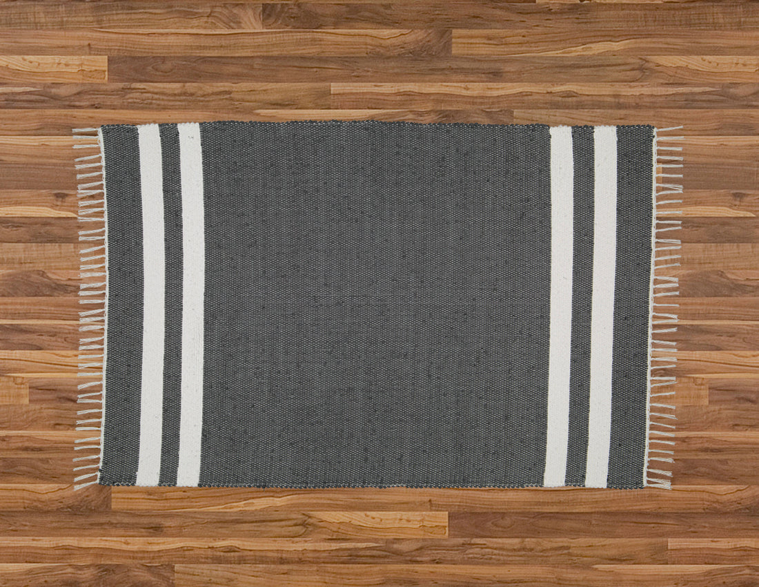 Cotton Dhurrie Charcoal with 2 White Stripes - Amelia Jackson Industries South Africa