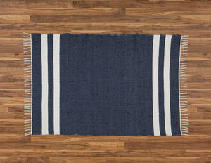 Cotton Dhurrie Navy with 2 White Stripes - Amelia Jackson Industries South Africa
