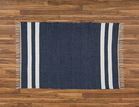 Cotton Dhurrie Navy with 2 White Stripes - Amelia Jackson Industries South Africa