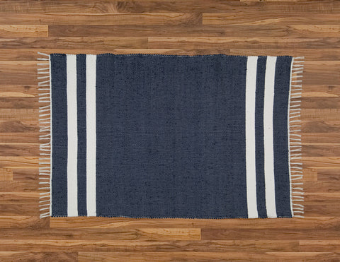 Cotton Dhurrie Navy with 2 White Stripes - Amelia Jackson Industries South Africa